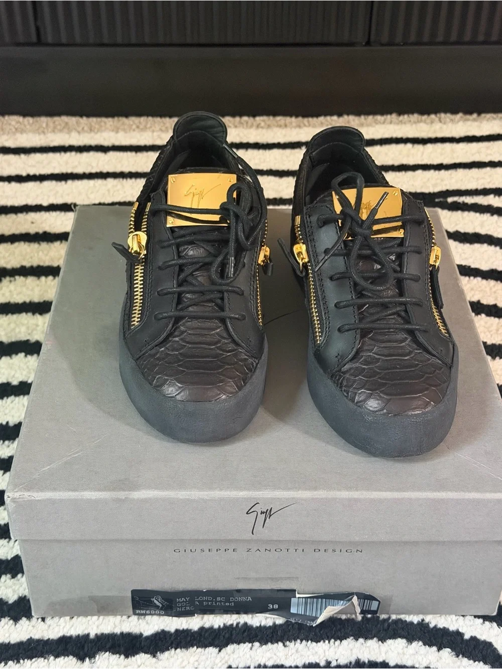 Giuseppe Zanotti Black Leather Low-Top Sneakers with Gold Hardware